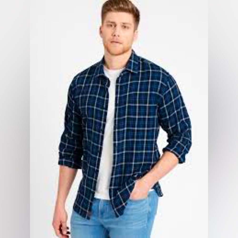 new • banana republic untucked slim fit crinkle flannel shirt